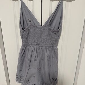 Gray Smocked Eyelet Romper / Mini Dress – Spaghetti Straps